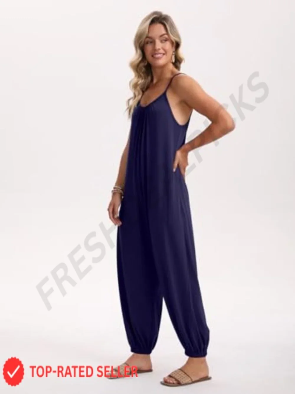 Sleeveless Spaghetti Strap Jumpsuit for Women Casual Summer Romper with Pockets